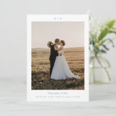 シンプルダスティブルーエレガントなウェディングフォト サンキューカード (スタンド正面)