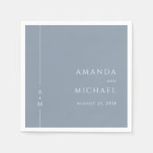 シンプルダスティブルーエレガントクラシックモノグラム結婚ズ スタンダードカクテルナプキン (正面)