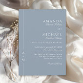 シンプルダスティブルーエレガントモノグラムクラシック結婚ズ 招待状