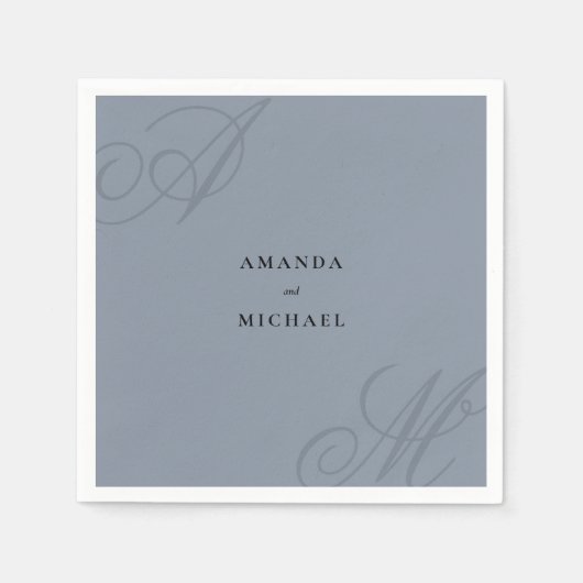 シンプルダスティブルーエレガントモノグラム結婚ズ スタンダードカクテルナプキン (正面)