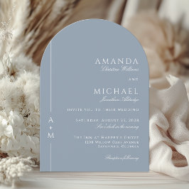 シンプルダスティブルーエレガントモノグラムQRコー結婚ド 招待状