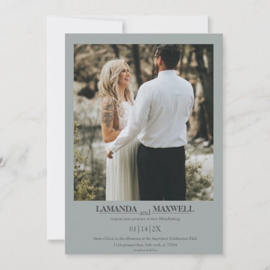 シンプルダスティブルーグレーフォトフレーム手書きInv 招待状 (正面)