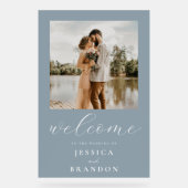 シンプルダスティブルーシック写真の結婚歓迎 アクリルサイン (正面)