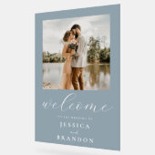 シンプルダスティブルーシック写真の結婚歓迎 アクリルサイン (傾斜)