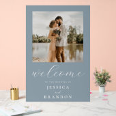 シンプルダスティブルーシック写真の結婚歓迎 アクリルサイン (ウェディング)