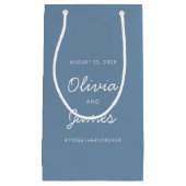 シンプルダスティブルースクリプトハッシュタグ結婚式の引き出物 スモールペーパーバッグ (正面)