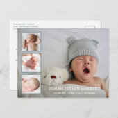 シンプルダスティブルーボーイフォトコラージュモダン誕生 案内ポストカード (正面/裏面)