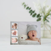 シンプルダスティブルーボーイフォトコラージュモダン誕生 案内ポストカード (スタンド正面)