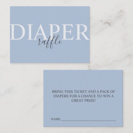 シンプルダスティブルーモダンベイビーシャワーおむつラッフル エンクロージャーカード (正面/裏面)