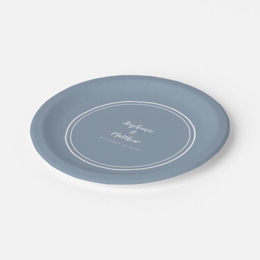 シンプルダスティブルーモダン新婦結婚ズ ペーパープレート (アングル)