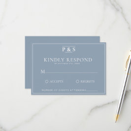 シンプルダスティブルーモノグラエレガントムシック結婚ズ 出欠カード