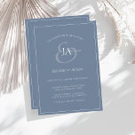 シンプルダスティブルーモノグラム結婚式招待状 シーズンカード<br><div class="desc">結婚式招待状シンプルダスティブルーモノグラム。美しい白い台本結婚を使用したトレンディーパウダーブルーの結婚式招待状で、新郎新婦のイニシャルを埃っぽいブルーの背景に置き、スタイリッシュにゲストを感動させる。この招待状は素晴らし赤ちゃんブルーのデザインを持ち、モダンそしてビブミニマルスと、あなたのトレンディー、ミニマルシンプルリストに最適結婚である。レイアウトとミニマルレイアウトモダンは、明るい青の背景と対照的に、イニシャルスクリプトに注目を集める。この招待は、ニュートラルまたはブルーの結婚花模様に囲まれた美しい環境と、一致するパウダーブルーのデコ結婚アのトーンを設定する。控えめなお祝いに完璧な追加モダン。ザ・サンデー・コレクティブ©byレイチェル・ハンナ・ギー</div>