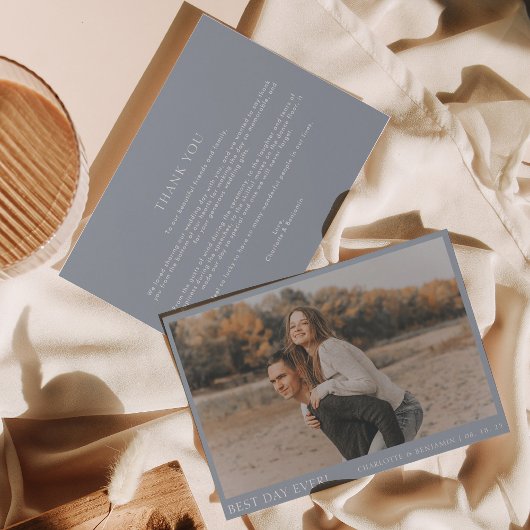 シンプルダスティブルー最高のフォトデイエバ結婚ス サンキューカード