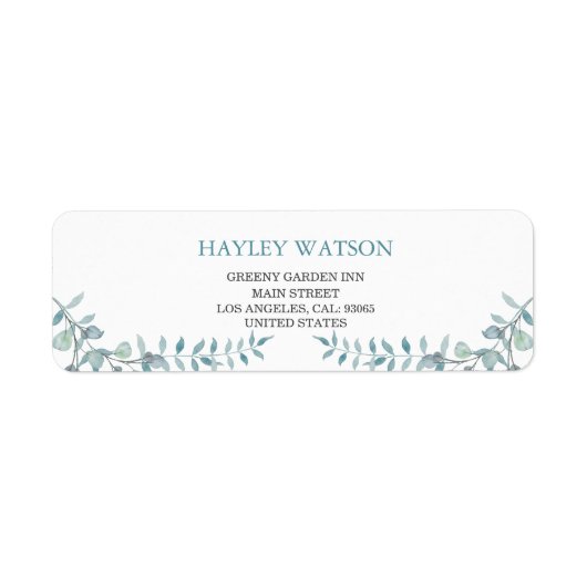 シンプルダスティブルー水結婚の葉 ラベル (正面)