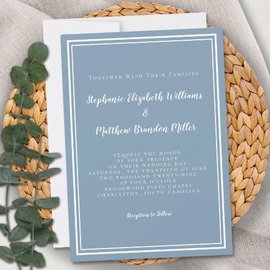 シンプルダスティブルー結婚ホワイト 招待状