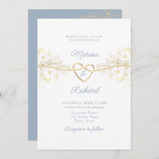 シンプルダスティブルー結婚式招待状 招待状 (正面/裏面)