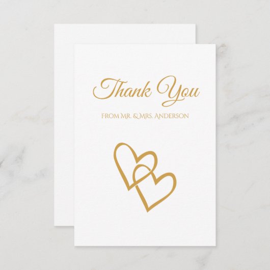 シンプルダブルハート金ゴールド結婚ありがとう 招待状 (正面/裏面)