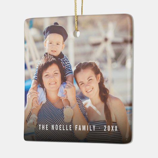 シンプルダブル写真モダンクリスマス セラミックオーナメント (左)