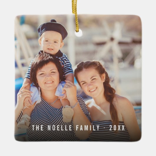 シンプルダブル写真モダンクリスマス セラミックオーナメント (正面)