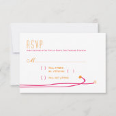 シンプルダリア – ピンク&オレンジのウェディングRSVP 出欠カード (正面)