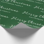 シンプルダークグリーンメリークリスマスファミリー名 ラッピングペーパー (角)