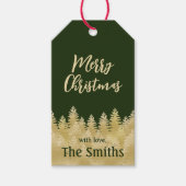 シンプルダークグリーン金ゴールド松の木メリークリスマス ギフトタグ (正面)