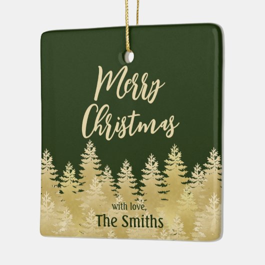 シンプルダークグリーン金ゴールド松の木メリークリスマス セラミックオーナメント (左)
