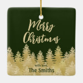 シンプルダークグリーン金ゴールド松の木メリークリスマス セラミックオーナメント (裏面)