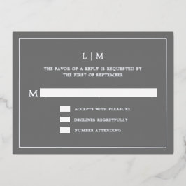 シンプルダークグレーモノグラムエレガントウェディングRSVP 箔招待状ポストカード
