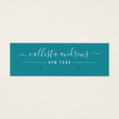 シンプルダークティール（緑がかった色）ホワイトスクリプトイヤリングディスプレイカード (正面)