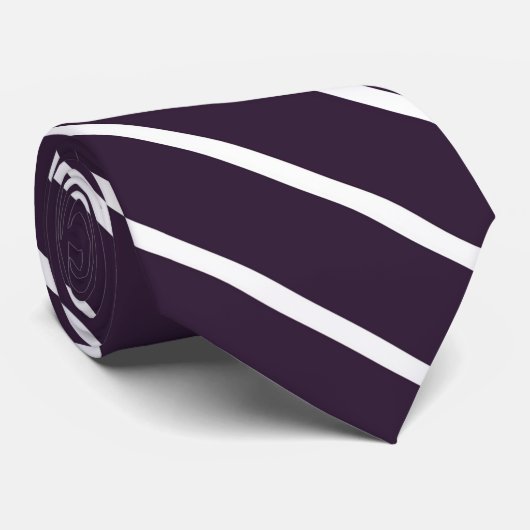 シンプルダークパープルとホワイト対角線のストライプ ネクタイ (ロール)