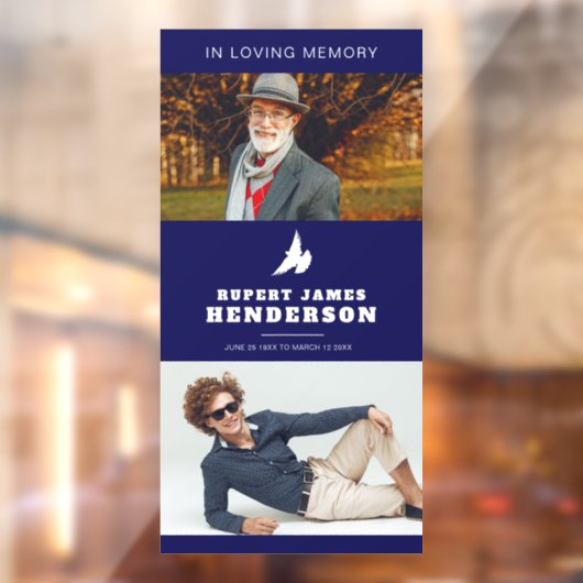 シンプルダークブルー白い鳩カスタム写真記念 ウィンドウサイン (シート2)