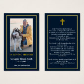 シンプルダークブルー金ゴールド写真葬式カード (正面&裏面)