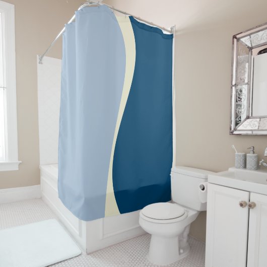 シンプルダークブルー、ライトブルー、クリームの波2 シャワーカーテン (インサイチュ)