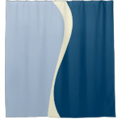 シンプルダークブルー、ライトブルー、クリームの波2 シャワーカーテン (正面)
