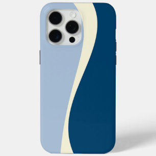 シンプルダークブルー、ライトブルー、クリームの波2 iPhone 15 PRO MAXケース