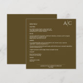 シンプルダークブロンズモノグラムウェディングレセプション メニュー (正面/裏面)