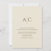 シンプルダークブロンズ&金ゴールドモノグラム結婚ズ 招待状 (正面)