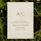 シンプルダークブロンズ&金ゴールドモノグラム結婚ズ 招待状