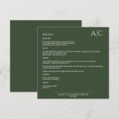 シンプルダークモスグリーンモノグラムウェディングレセプション メニュー (正面/裏面)