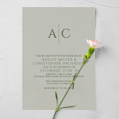 シンプルダークモス&セージ緑モノグラム結婚ズ 招待状