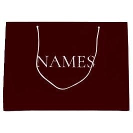 シンプルダークレッドとホワイトのカスタムスクリプト名 ラージペーパーバッグ