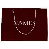 シンプルダークレッドとホワイトのカスタムスクリプト名 ラージペーパーバッグ (裏面)