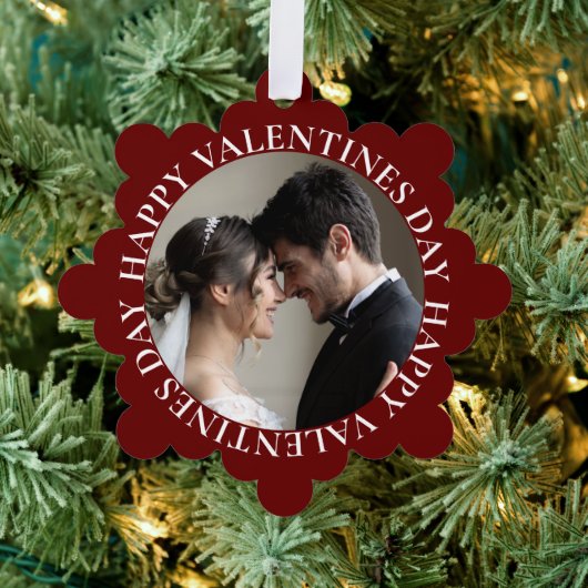 シンプルダークレッド写真バレンタインデー オーナメントカード (インサイチュ (木))