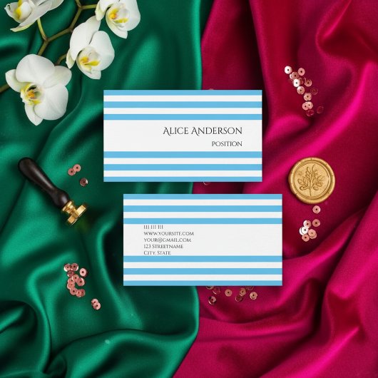 シンプルチックブルーストライプズ幾何学シック 名刺