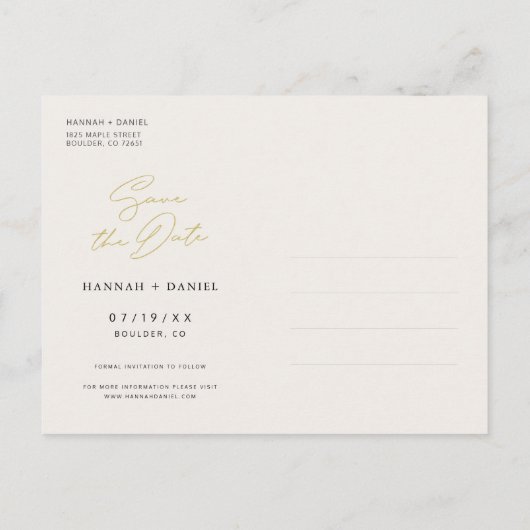 シンプルチックミニマリスト写真結婚式の日付を保存 インビテーションポストカード (裏面)