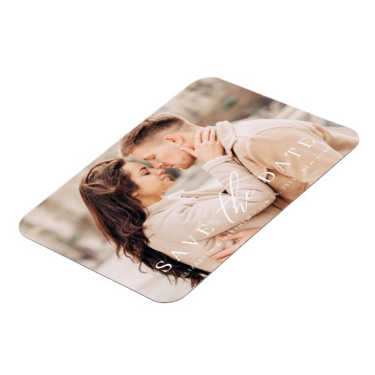 シンプルチックミニマリスト写真結婚式の日付を保存 マグネット (左側)