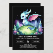 シンプルチルドドラゴン誕生日 招待状 (正面/裏面)