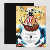 シンプルチルドレンズアホイパイレーツ誕生日 招待状 (正面/裏面)