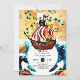 シンプルチルドレンズアホイパイレーツ誕生日 招待状